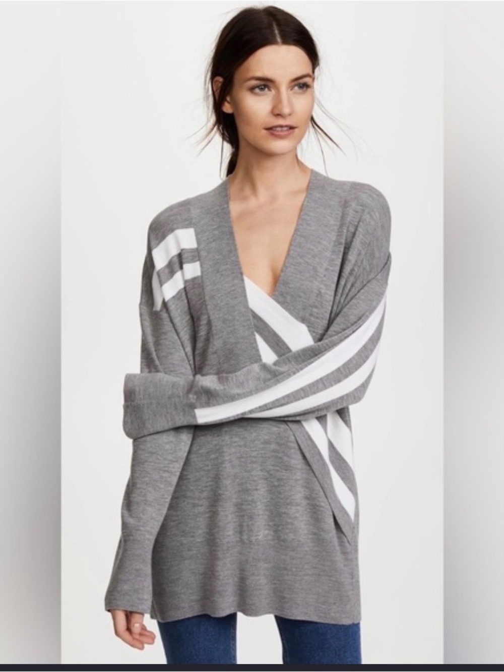 rag & bone Gray V-Neck Stripe Oversized Cardigan